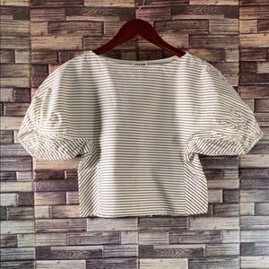 STAUD Pre Owned XS Didi Stripe Top Ivory/ Dark Oak Micro Stripe